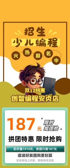 少儿编程拼团满血版双12活动配图海报