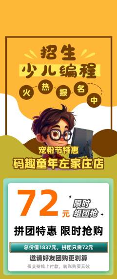 少儿编程拼团无阶梯团宠粉节活动配图海报