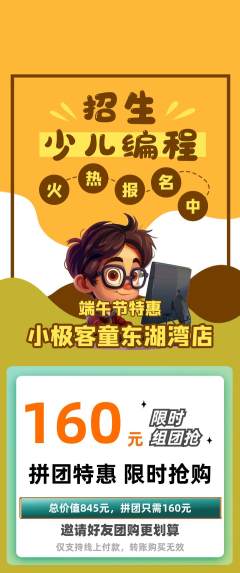 少儿编程拼团无阶梯团端午节活动配图海报