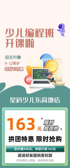 少儿编程拼团无阶梯团宠粉节活动配图海报