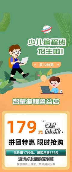 少儿编程拼团无阶梯团双12活动配图海报