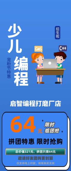 少儿编程拼团价格阶梯团宠粉节活动配图海报