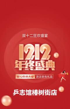 乒乓球馆抢购多单品抢购双12活动配图海报
