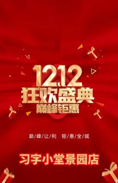 少儿书法抢购满血版双12活动配图海报