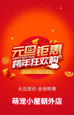 宠物店抢购多单品抢购元旦活动配图海报