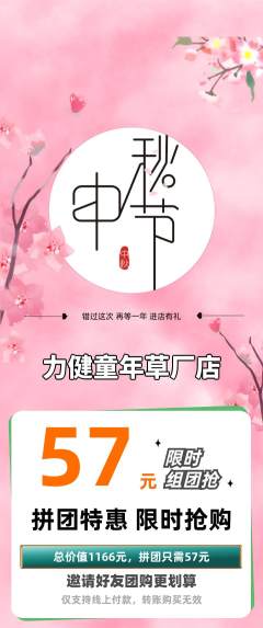 少儿体育拼团价格阶梯团中秋节活动配图海报