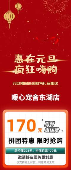 宠物店拼团价格阶梯团元旦活动配图海报