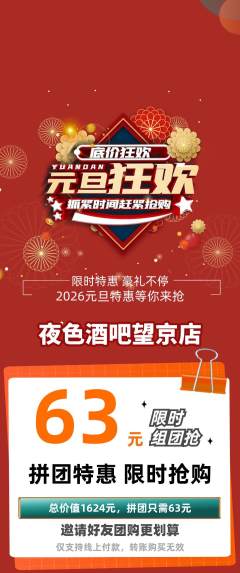 酒吧拼团价格阶梯团元旦活动配图海报