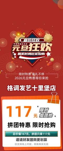 美发拼团价格阶梯团元旦活动配图海报