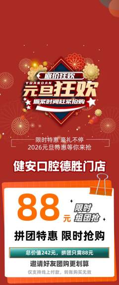 牙科口腔拼团价格阶梯团元旦活动配图海报