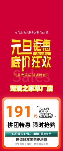 宠物店拼团满血版元旦活动配图海报