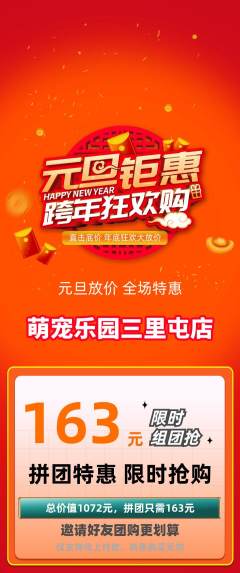 宠物店拼团商品阶梯团元旦活动配图海报