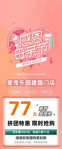 宠物店拼团满血版母亲节活动配图海报