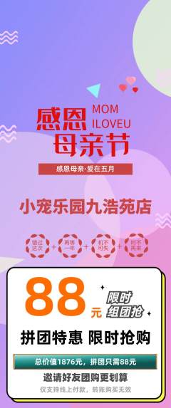 宠物店拼团价格阶梯团母亲节活动配图海报