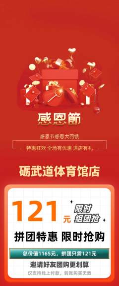 跆拳道拼团价格阶梯团感恩节活动配图海报