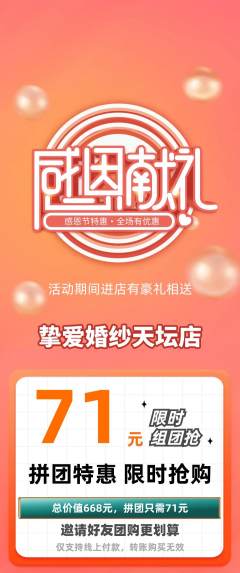 婚纱摄影拼团价格阶梯团感恩节活动配图海报