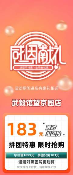 跆拳道拼团商品阶梯团感恩节活动配图海报