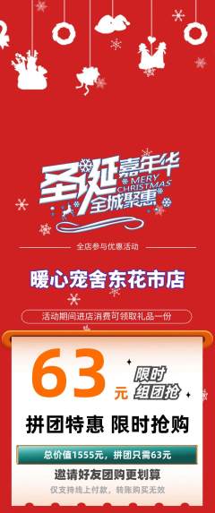 宠物店拼团商品阶梯团圣诞节活动配图海报