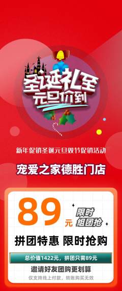 宠物店拼团无阶梯团圣诞节活动配图海报