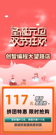 少儿编程拼团无阶梯团元旦活动配图海报