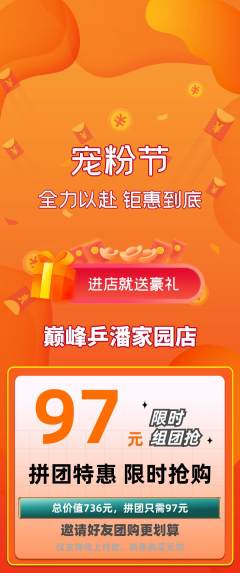 乒乓球馆拼团价格阶梯团宠粉节活动配图海报
