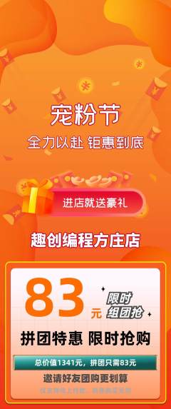 少儿编程拼团价格阶梯团宠粉节活动配图海报