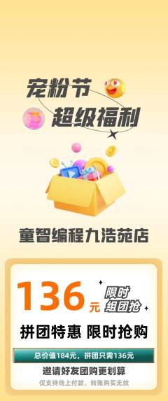 少儿编程拼团商品阶梯团宠粉节活动配图海报