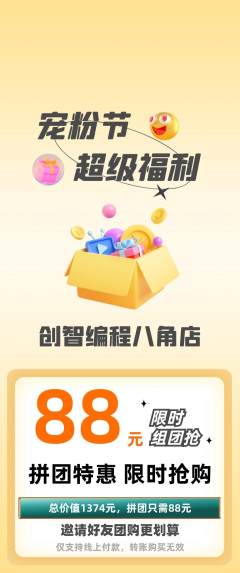 少儿编程拼团无阶梯团宠粉节活动配图海报