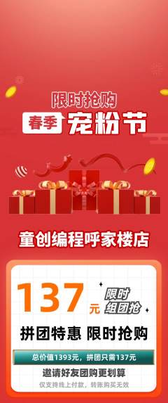 少儿编程拼团满血版宠粉节活动配图海报