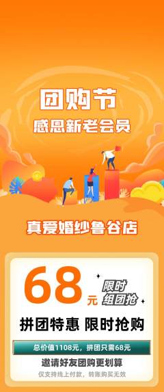 婚纱摄影拼团无阶梯团团购节活动配图海报