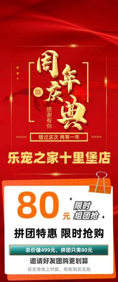 宠物店拼团无阶梯团周年庆典活动配图海报