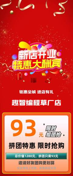 少儿编程拼团无阶梯团新店开业活动配图海报