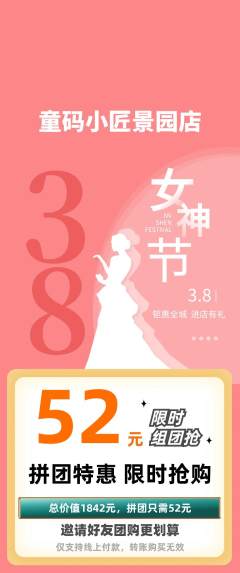 少儿编程拼团价格阶梯团女神节活动配图海报