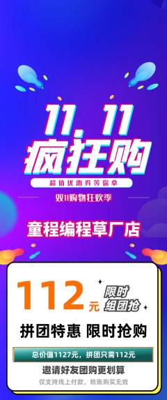 少儿编程拼团无阶梯团双11活动配图海报
