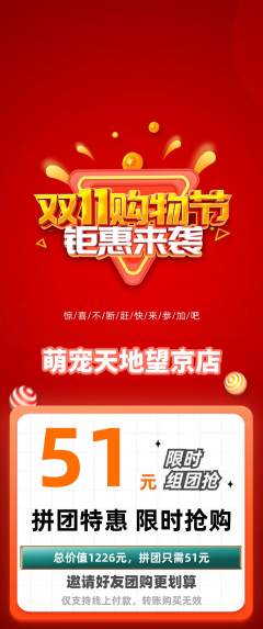 宠物店拼团无阶梯团双11活动配图海报