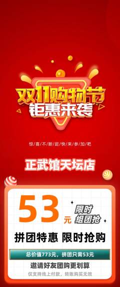 跆拳道拼团满血版双11活动配图海报