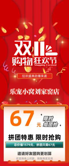 宠物店拼团无阶梯团双11活动配图海报