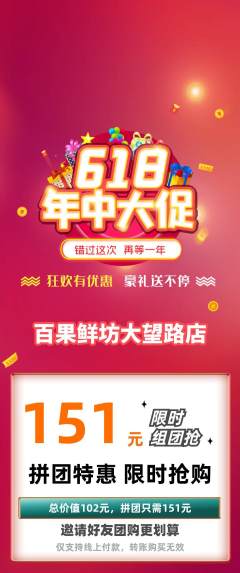 生鲜水果拼团价格阶梯团618活动配图海报