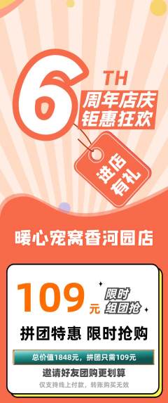 宠物店拼团无阶梯团周年庆典活动配图海报