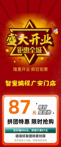 少儿编程拼团无阶梯团新店开业活动配图海报