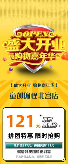 少儿编程拼团价格阶梯团新店开业活动配图海报