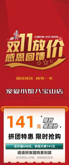 宠物店拼团无阶梯团双11活动配图海报