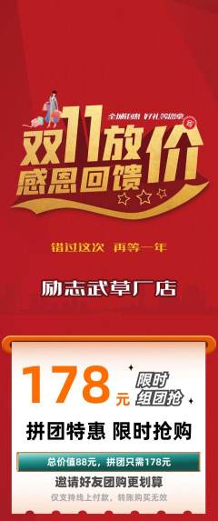 跆拳道拼团价格阶梯团双11活动配图海报