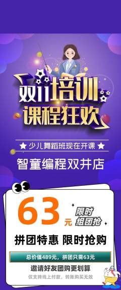 少儿编程拼团无阶梯团双11活动配图海报