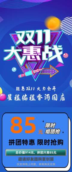 少儿编程拼团价格阶梯团双11活动配图海报