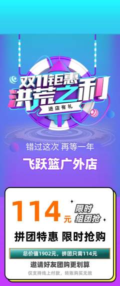 篮球馆拼团满血版双11活动配图海报