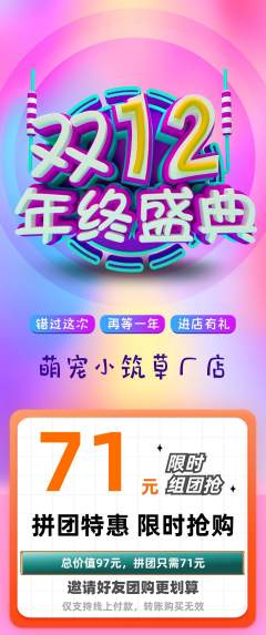 宠物店拼团无阶梯团双12活动配图海报