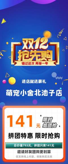 宠物店拼团满血版双12活动配图海报