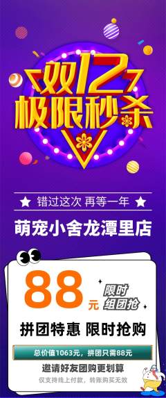 宠物店拼团满血版双12活动配图海报