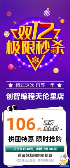 少儿编程拼团无阶梯团双12活动配图海报